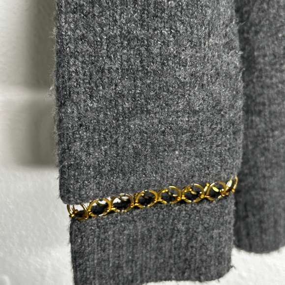 Zara Gray V-Neck Sweater with Gold Trim - Picture 4 of 6